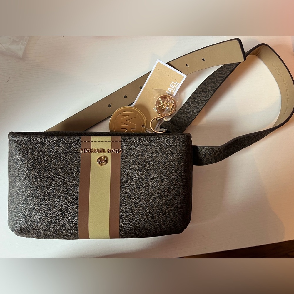 Brown Michael Kors Belt Bag With Stripe